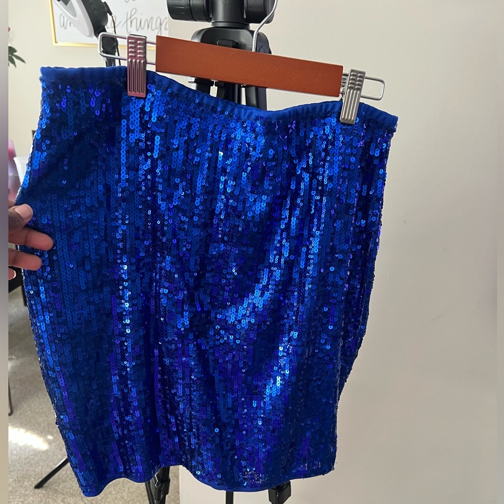 Blue Sequin Mini Skirt